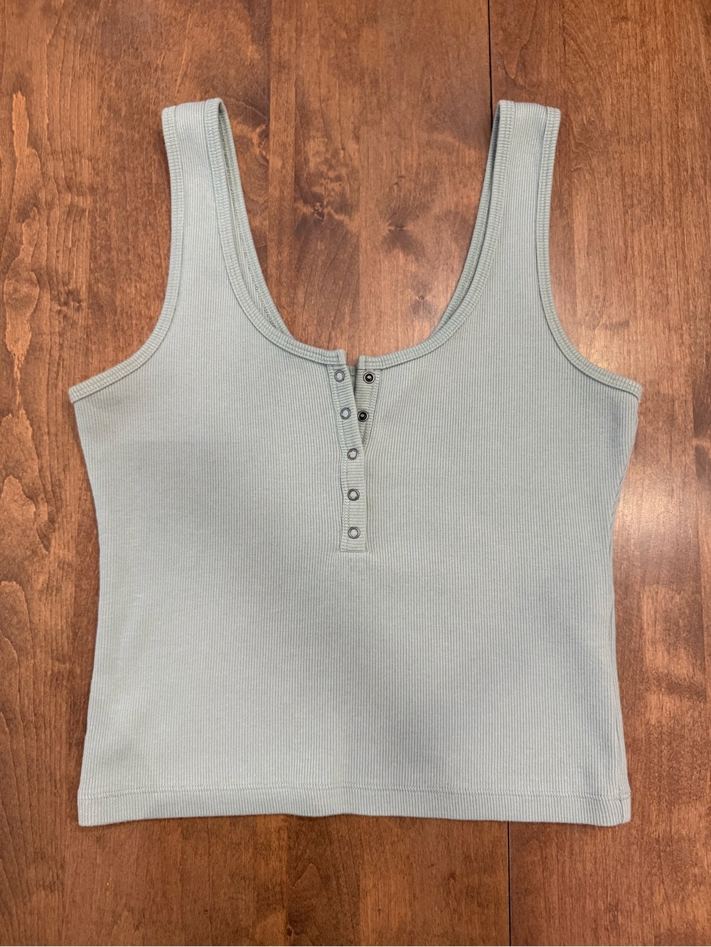 Abercrombie & Fitch Sage Green Ribbed Cropped Henley Tank Size Medium